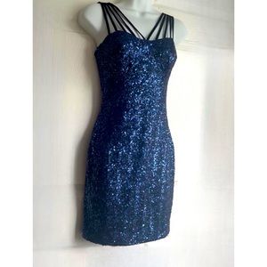 Short Blue Sequins Cocktail Party Dress Sz S